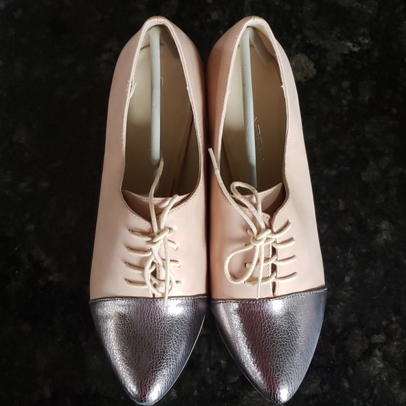 Vicky oxford beige pewter 3 in wrapped cone heel - Picture 2 of 8